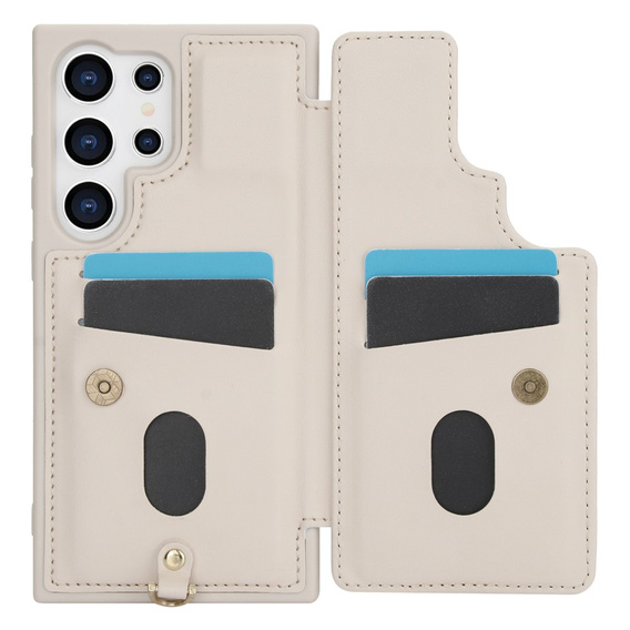 Чехол для Samsung Galaxy S24 Ultra, Leather Flower Card Slot, бежевый