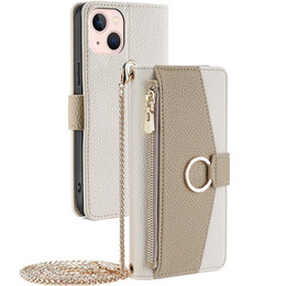 Чохол-книжка для iPhone 13, Wallet Zipper Pocket, з дзеркалом, білий