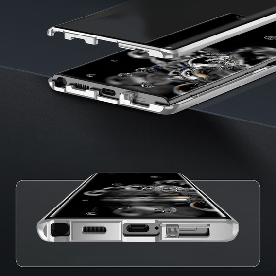 Чехол для Samsung Galaxy S23 Plus, Magnetic Dual Glass, серебряный