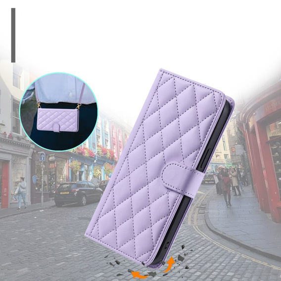 чехол-крышка для Samsung Galaxy S24 FE, Rhombus Crossbody Leather, фиолетовый