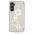 Чохол для Samsung Galaxy S23 FE, Leather Flower Card Slot, бежевий