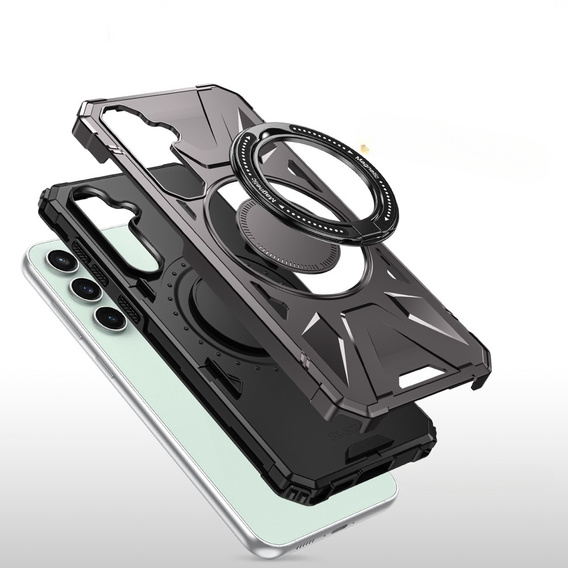 Чехол для Samsung Galaxy S23 FE, бронированный с подставкой и ручкой-планшетом, серый