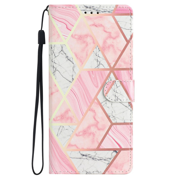 Откидной чехол для Samsung Galaxy A25 5G, Wallet Marble, розовый + 9H стекло  
