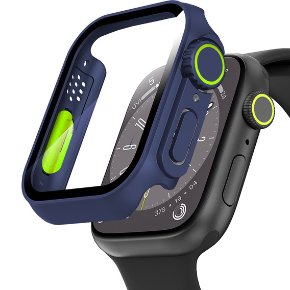 Силиконовый футляр со встроенным защитным стеклом до Apple Watch 7 / 8 45MM, Dark Blue/Green
