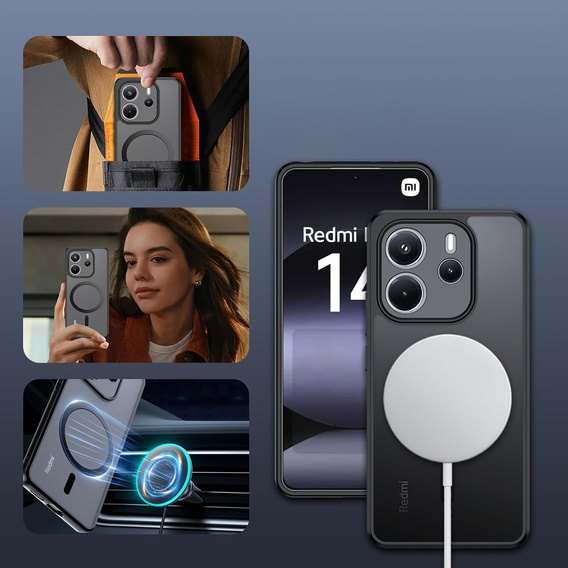 Чохол для Xiaomi Redmi Note 14 4G, для MagSafe, ERBORD Matt Case, чорний + захисне скло