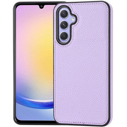Кожаный чехол для Samsung Galaxy A25 5G, Lychee leather Case, фиолетовый + 9H стекло