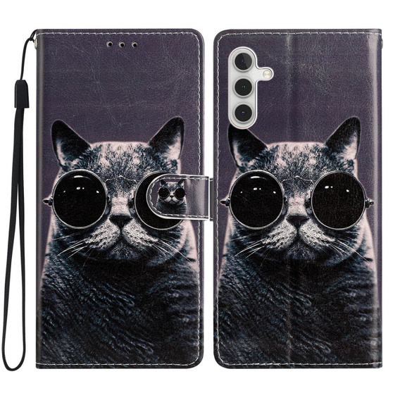 Откидной чехол для Samsung Galaxy A25 5G, Wallet, Cat, чёрный+ 9H стекло