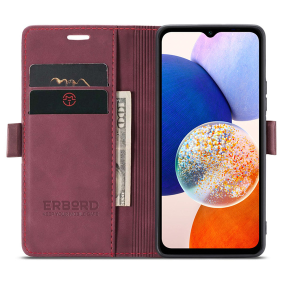 Чехол для Samsung Galaxy A14 4G/5G, ERBORD Vintage, бумажник с клапаном, красный