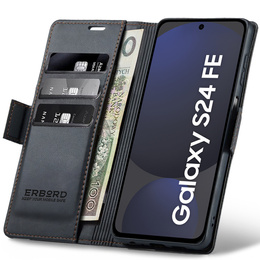 Чохол для Samsung Galaxy S24 FE, ERBORD Glossy Litchi, гаманець з клапаном, чорний