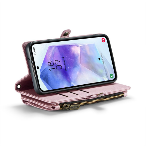 Чехол CASEME для Samsung Galaxy A55 5G, RFID Leather Wallet, с плечевым ремнем, розовый