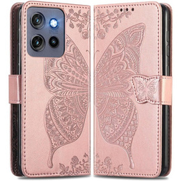 Откидной чехол для Motorola Edge 50 Neo / Motorola ThinkPhone 25, Butterfly, розовый rose gold