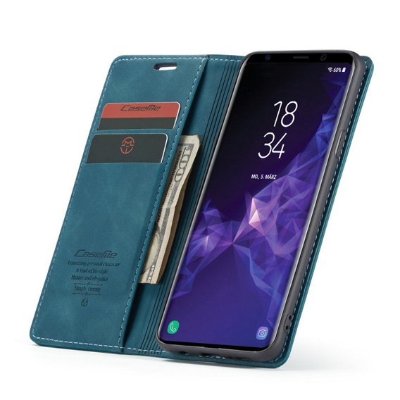 Чехол CASEME для Samsung Galaxy S9 Plus, Leather Wallet Case, синий