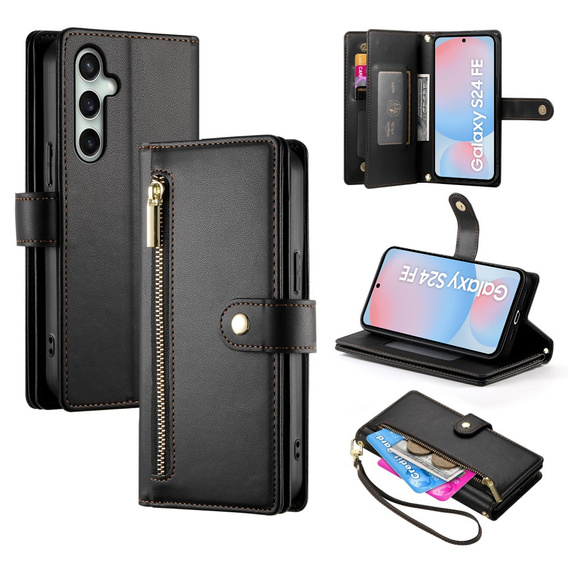 Откидной чехол для Samsung Galaxy S24 FE, Wallet Zipper Pocket, чёрный