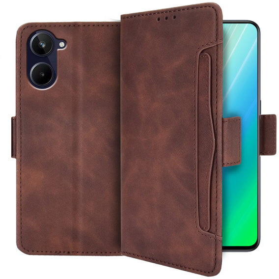 Футляр з клапаном для Realme 10 4G, Card Slot, коричневий