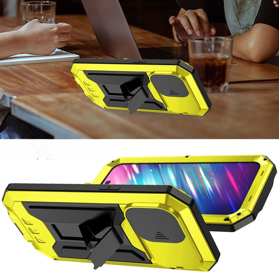 Чохол для iPhone 14 Pro, R-JUST CamShield Slide, броньований, жовтий / чорний