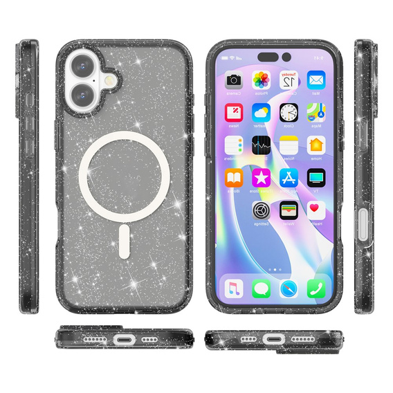 Чохол для iPhone 17, для MagSafe, блискітки, напівпрозорий чорний