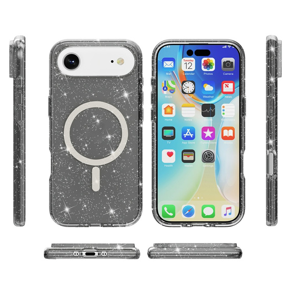 Чехол для iPhone Air, для MagSafe, глиттер, полупрозрачный черный
