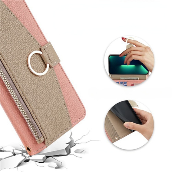 Флип-кейс для Samsung Galaxy A56 5G, Wallet Zipper Pocket, с зеркалом, розовый