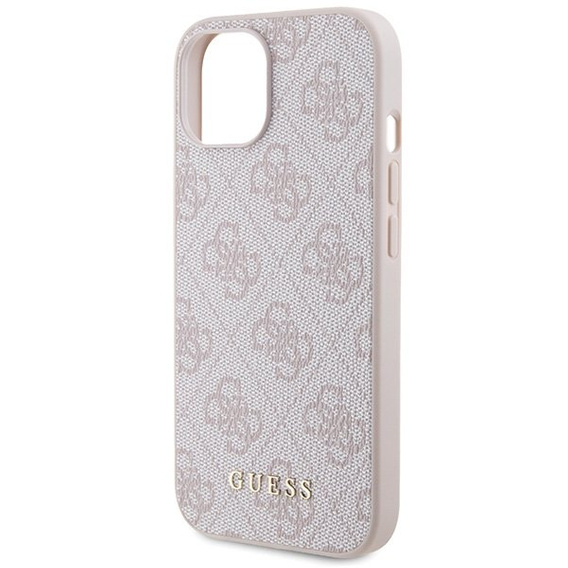 Чехол GUESS до iPhone 15, 4G Metal Gold Logo, розовый