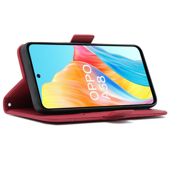 Откидной чехол для Oppo A58 4G, Card Slot, красный
