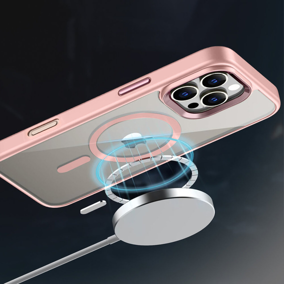 Чехол для iPhone 16 Pro Max, для MagSafe, ERBORD Matt Case, прозрачный / розовый + стекло для экрана