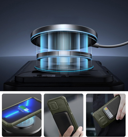 Броньований чохол для iPhone 15, Dexnor CamProtect MagSafe, зелений (Дві рамки)