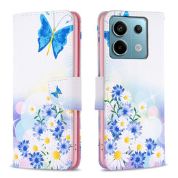 Откидной чехол для Xiaomi Redmi Note 13 Pro 5G, Wallet, Butterfly & Flowers белый