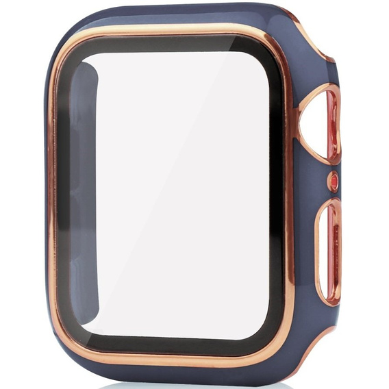 2в1 чехол и защитное стекло для часов Apple Watch 7/8 45mm - Blue / Gold