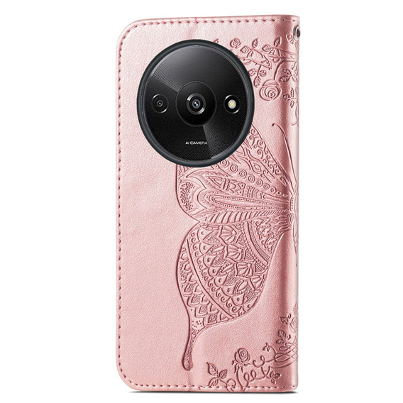 Откидной чехол для Xiaomi Redmi A3, Butterfly, розовый rose gold