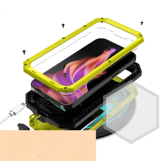 Чехол для iPhone 15, R-JUST CamShield Slide, бронированный, жёлтый / черный