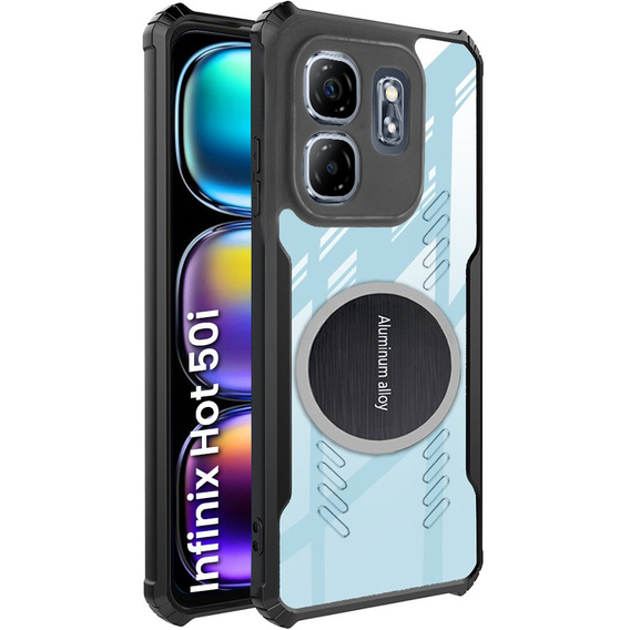 Чохол для Infinix Hot 50i 4G, з магнітною пластиною, прозорий / чорний