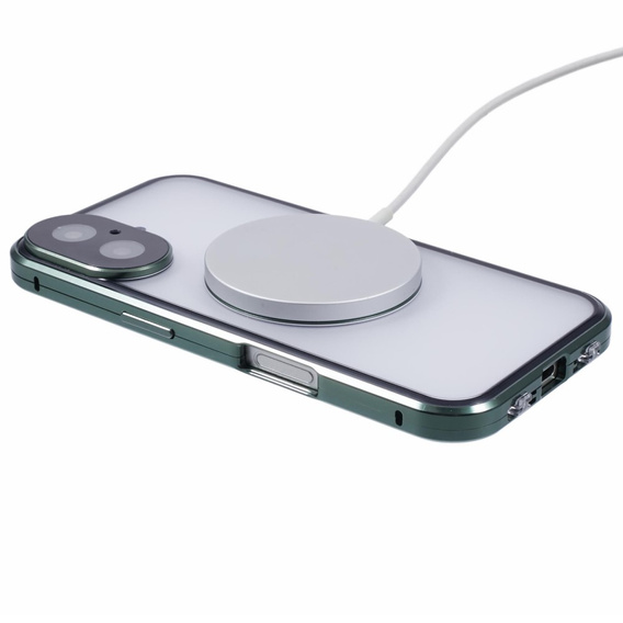 Магнитный чехол с двойным стеклом MagSafe для iPhone 16, зелёный