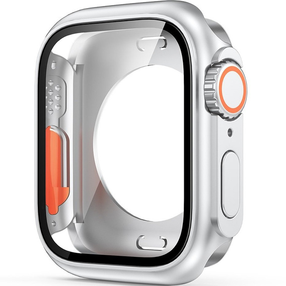 2в1 чехол и защитное стекло для часов Apple Watch 7/8 45MM, Silver/Orange