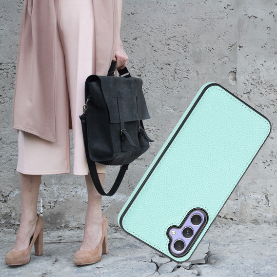 Кожаный чехол для Samsung Galaxy A25 5G, Lychee leather Case, синий + 9H стекло