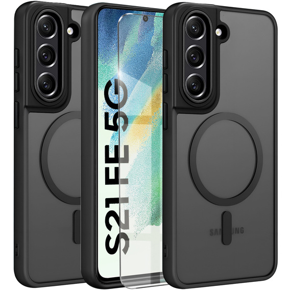 Чехол для Samsung Galaxy S21 FE, для MagSafe, ERBORD Matt Case, чёрный + стекло для экрана