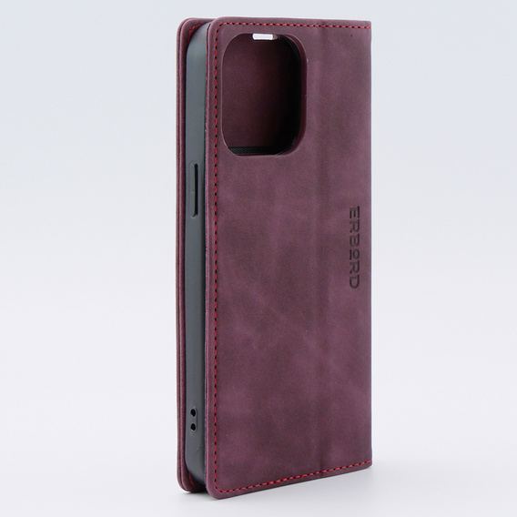 Чехол для iPhone 15 Pro, ERBORD Vintage, бумажник с клапаном, красный