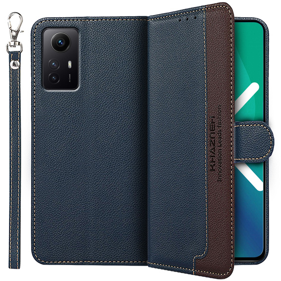 Откидной чехол для Xiaomi Redmi Note 12S 4G, KHAZNEH RFID, синий / коричневый