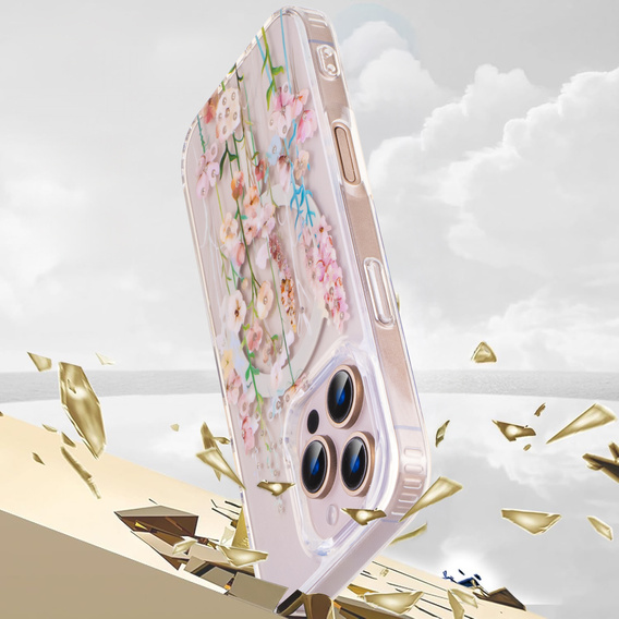 Магнітний чохол з квітковим лазерним візерунком для iPhone 16 Pro