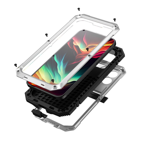 Чехол для iPhone 15 Pro Max, R-JUST, бронированный, серебряный / черный