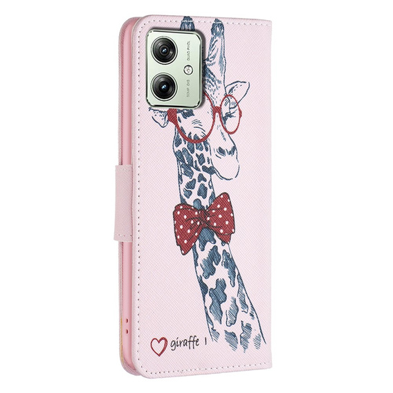 Откидной чехол для Motorola Moto G54 5G, Wallet, giraffe, розовый