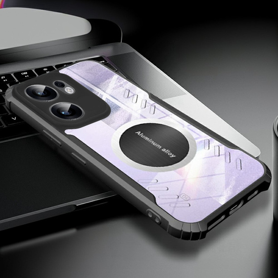 Чехол для Oppo Reno 13F / Oppo Reno 13FS, с магнитной пластиной, прозрачный / черный