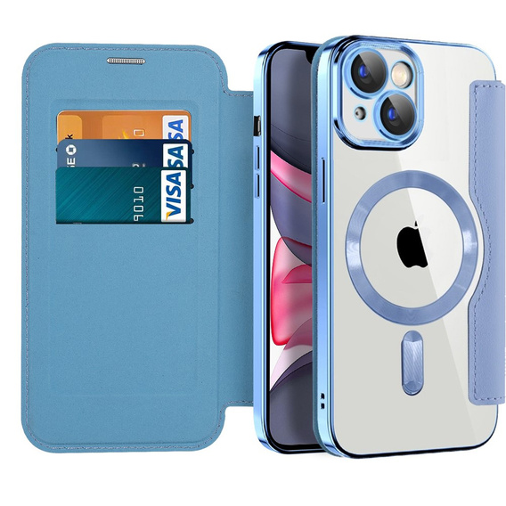 Откидной чехол для iPhone 15 Plus, RFID Wallet MagSafe CamShield, синий