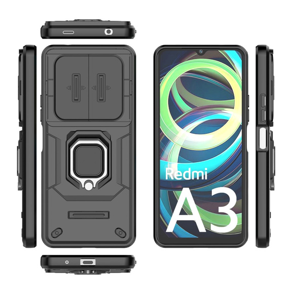 Чехол для Xiaomi Redmi A3, KickStand Camera Lens, чёрный