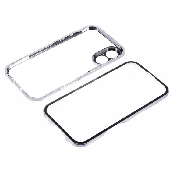 Чохол для iPhone 16, Magnetic Dual Glass, сріблястий