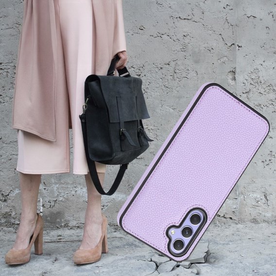 Кожаный чехол для Samsung Galaxy A25 5G, Lychee leather Case, фиолетовый + 9H стекло